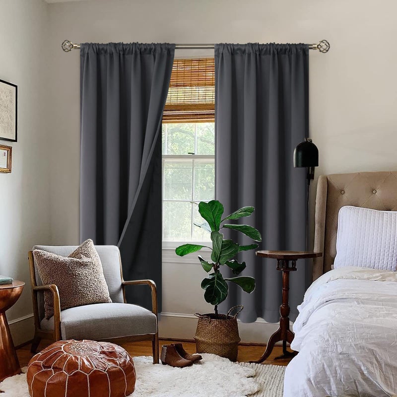BGment Thermal Insulated 100% Blackout Curtains for Bedroom with Black Liner, Double Layer Full Room Darkening Noise Reducing Rod Pocket Curtain (42 x 84 Inch, Dark Grey, 2 Panels) - Image 2